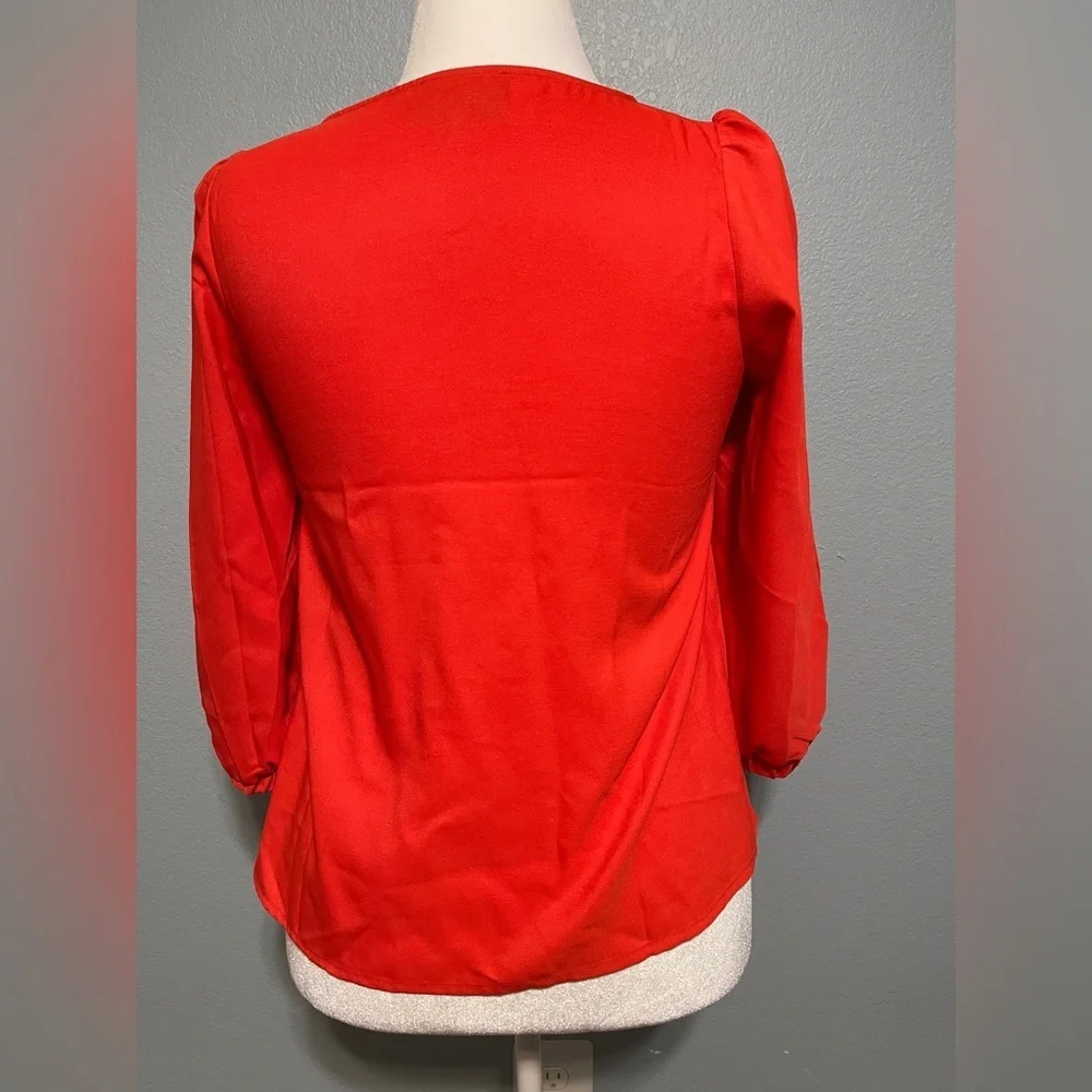 Tuckernuck Hollis Blouse Poppy Red Top Puff Sleeve Peplum Romantic Chic XS